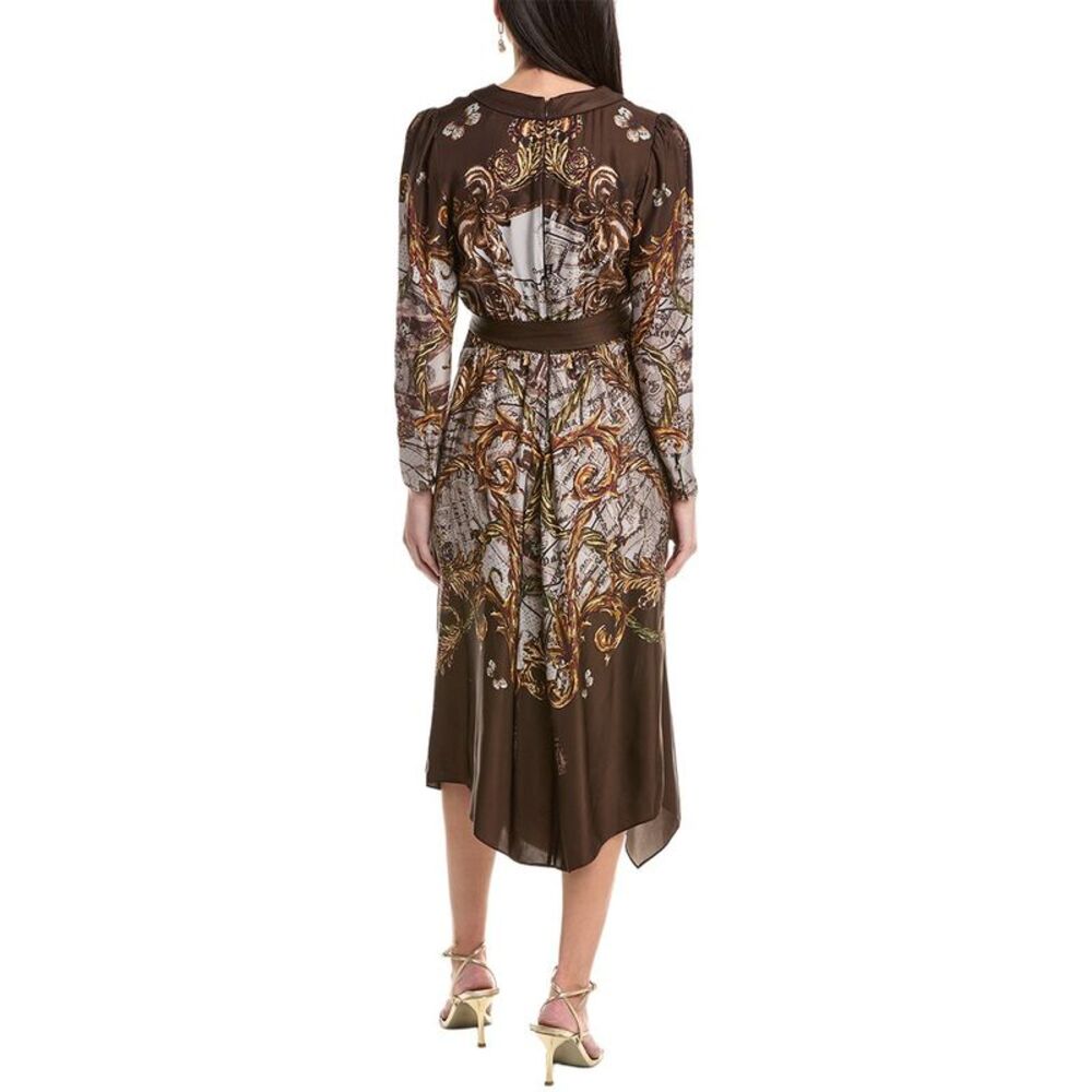 Marchesa Notte Womens Marchesa Rosa Twill Midi Dress, Brown - Picture 2 of 3
